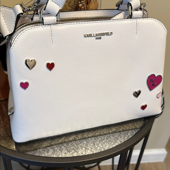 Karl Lagerfeld Cream and Black Satchel with Textured Finish - Picture 3 of 7